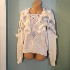 Christine Vintage Sweater Angora Fur Rhinestones Beading